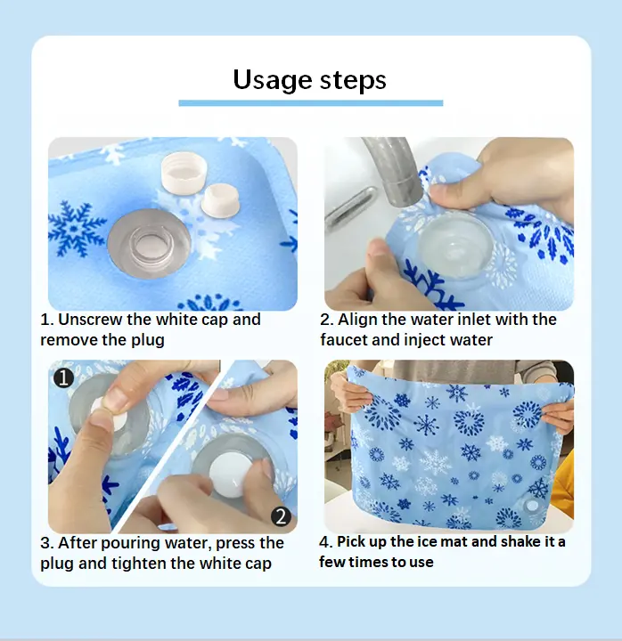 Gel cooling mat, water injection & usage step guide